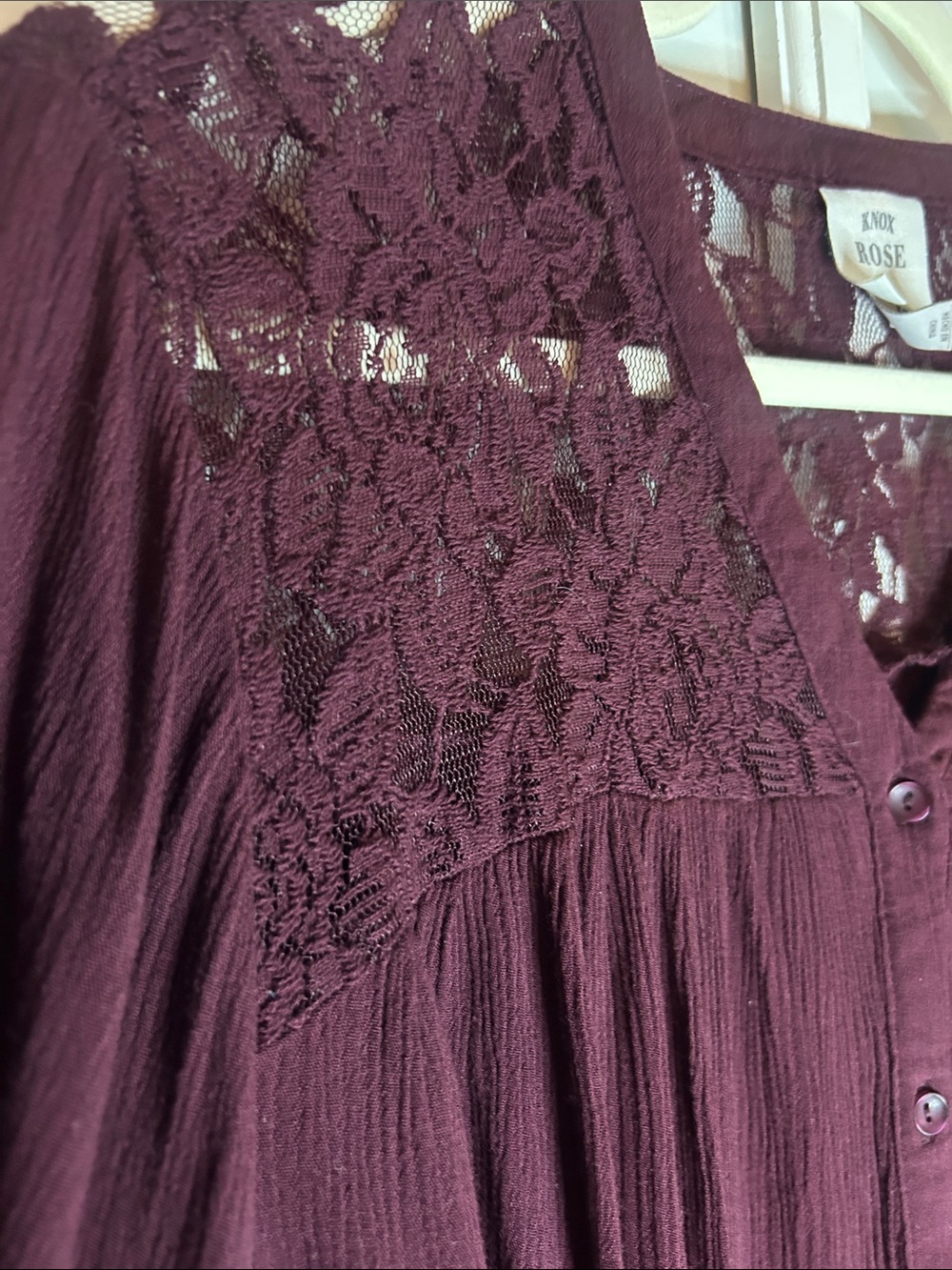 Knox Rose Burgundy Lace Boho Peasant Blouse - Picture 6 of 6